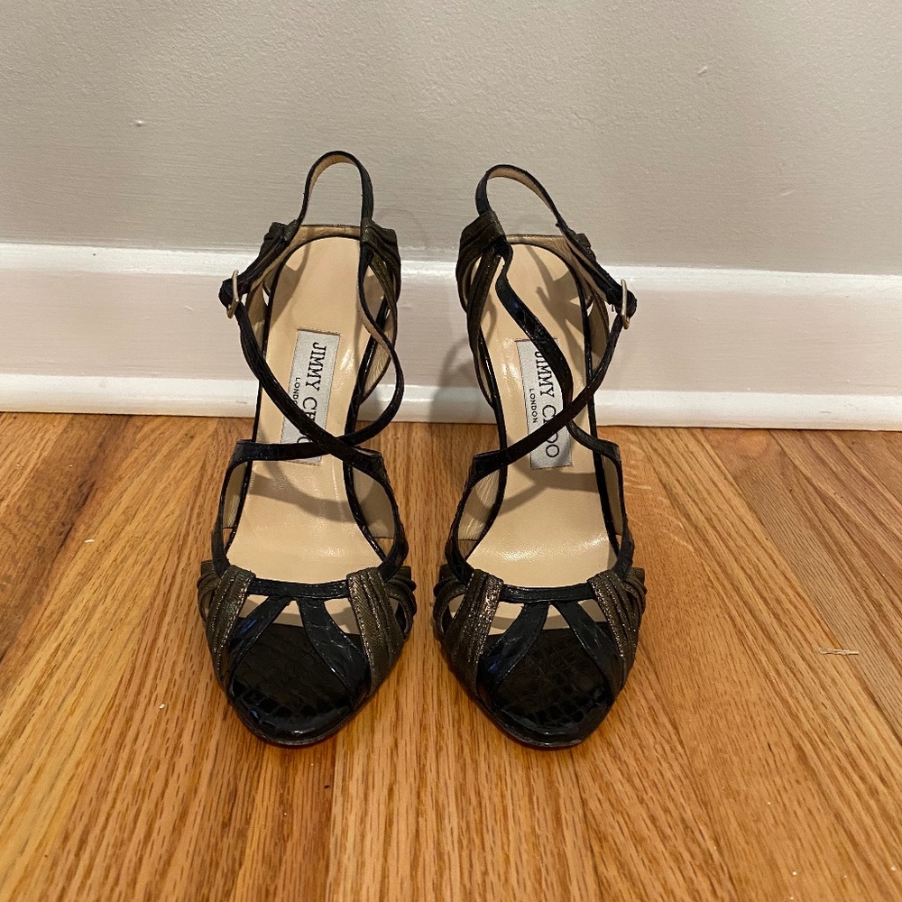 Jimmy Choo Black/Gold Elaphe Snake Glitter Nappa heels